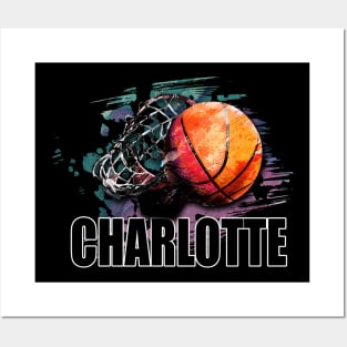 Retro Pattern Charlotte Basketball Classic Style Posters and Art
